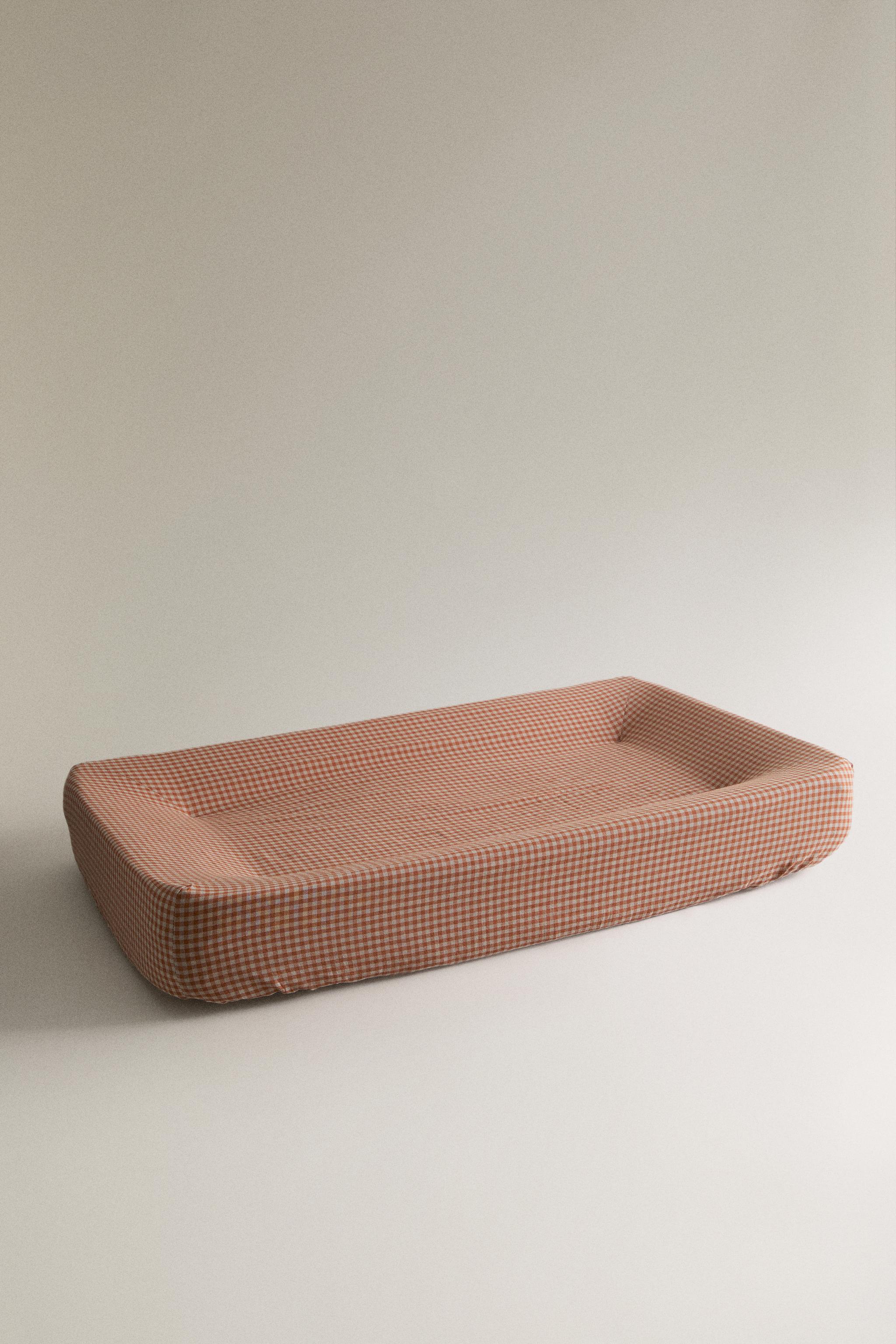 HOUSSE MATELAS À LANGER BÉTON COTON VICHY